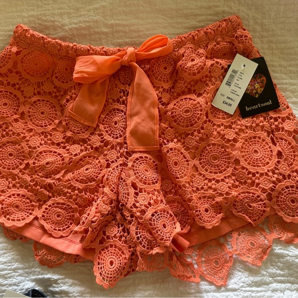 HeartSoul Pants - HeartSoul Vibrant Orange Lace Shorts